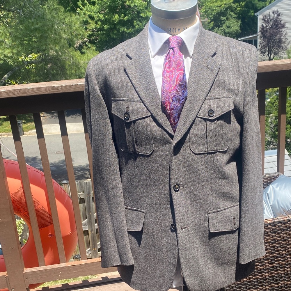 Tasso Elba Gray Wool Blend Field Jacket with Flap Pockets